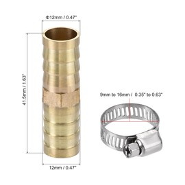 sourcing map Barb Hose Fitting, 12x41.5mm Straight Coupler Quick Connector Adapter with 9-16mm Adjustable Stainless Steel Hose Clamps, for Water Fuel Air Oil Gas 3 Set