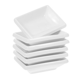 Cabilock 6Pcs Soy Sauce Dish - Ceramic Dipping Sauce Bowls, 3 Inch Rectangle Mini Appetizer Plates, White Pinch Bowls for Ketchup, Vinegar, BBQ, Sushi, Dumpling