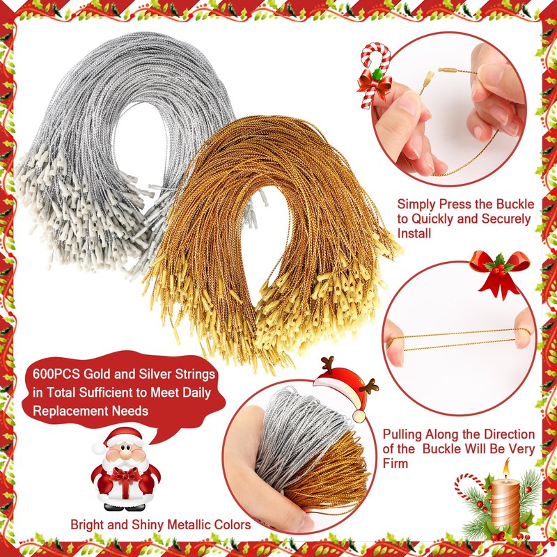 JUNEBRUSHS 600Pcs Christmas Ornament Hooks, Ornament Hangers with Snap Ornament