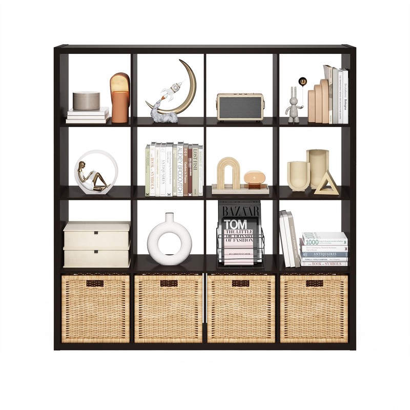 Furinno Cubicle Book Shelf, 16-Cube Bookshelf, Extra Thick Frame Reversible