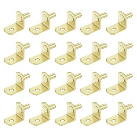 sourcing map Shelf Support Pegs, 25pcs 5mm(1/5") L-Shaped Support Bracket Pegs Shelf Pin with Hole for Furniture Cabinet Closet Shelves Supplies, Gold Tone