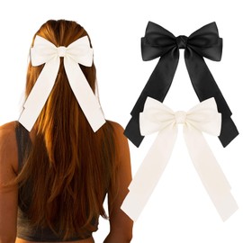 Ondder 2 Pcs Big Hair Bows for Women Satin Bow Hair Clips Large Hair Bows with Long Tail Hair Clip Bow Barrettes Ribbon Hair Bow Hair Accessories for Women Girls