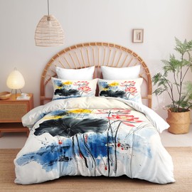 CCoutueChen Watercolor Floral Comforter Set Queen, 3pcs Colorful Summer Flowers Soft Bedding Set for Women Girls, Lightweight Down Alternative Comforter with 2 Matching Pillowcases(90" X 90")