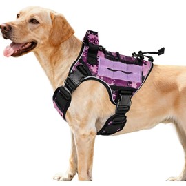 Heavy-Duty Tactical Dog Harness for Large Dogs, No Pull Adjustable Reflective Pet Vest with Molle System, K9 Military-Grade Control for Service Training, Outdoor & 10+ Breeds, Purple Camo, Medium