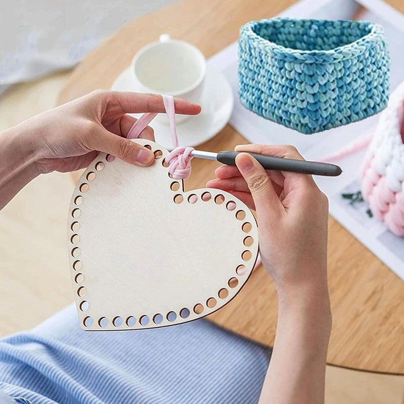 5 PCS Heart-Shaped Wooden Crochet Basket Bottoms, DIY Craft Basket