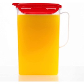LocknLock Aqua Fridge Door Water Jug | Clear Pitcher | BPA Free Plastic Pitcher with Lid | 2 Quart Pitcher with Lid for Water, Juice, Tea & More Beverages, Red