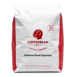 Coffee Bean Direct Medium Roast Espresso, Whole Bean Coffee, 5-Pound Bag