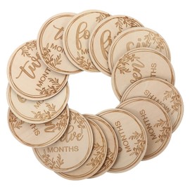 Toddmomy 14pcs Wooden Baby Monthly Milestone Cards Baby Age Markers Infant First Year Progress Cards Engraved Blocks Discs for Baby Registry Shower Gift