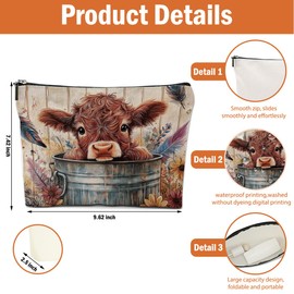 HZMLYDJ 4 Pack Western Cow Makeup Bags - Cow Print Cosmetic Zipper Pouches, Cute Themed Gifts for Women, Cow Lovers, Girls, Friends & Coworkers - Perfect for Christmas, Birthday Presents