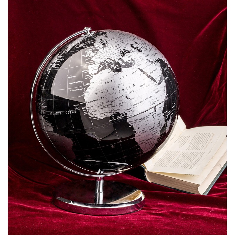 Exerz 10" World Globe Black - Stainless Steel Arc and