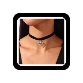 Zeshimb Gothic Black Velvet Choker Necklace Silver Cubic Zirconia Open Heart Collar Necklace Dainty Diamind Love Heart Choker Chain Necklace Cosplay Gifts Jewelry for Women