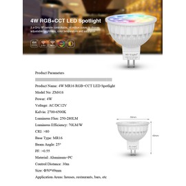 LGIDTECH FUT104 Miboxer 4W MR16 Led 2.4GHz Bulb Spotlight GU5.3 Socket AC/DC 12V RGB+CCT Color and Temperature Changeable Dimmable,But Single Bulb Wouldn't Work.Controller and Hub is Sold Separately