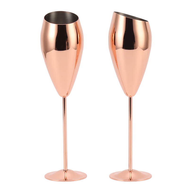 2pcs Copper Champagne Flutes Set Sturdy Thick Bottom Stainless Steel