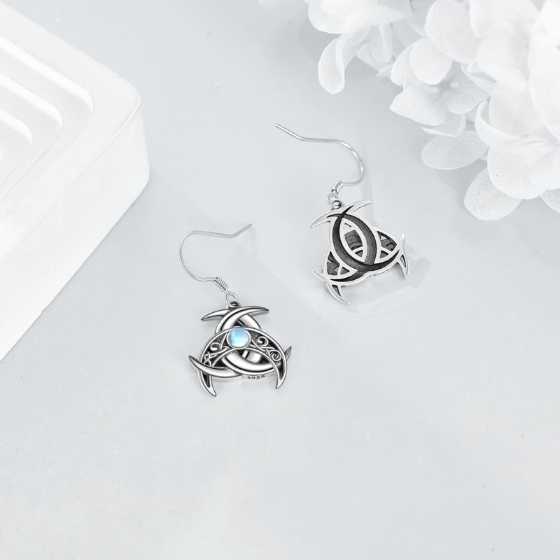 POPLYKE Celtic Knot Earrings for Women Sterling Silver Moonstone Earrings