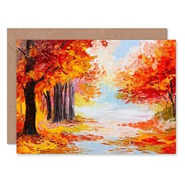 Fine Art Prints CLDT0182 Autumn Forest Landscape Greeting Card With Envelope Inside Premium Quality,Orange|oak|beige|brown,12.5 x 17.5 cm