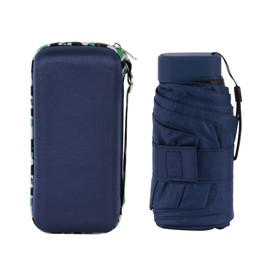 MilyaDE Mini Pocket Umbrella with 6 Ribs UV Sun Protection Parasol Umbrella Including Travel Case Foldable Portable Compact Manual Dark Blue, A-dark blue