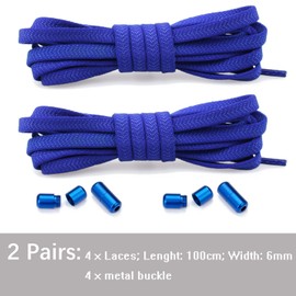 Olukssck 2 Pairs of 5 mm Wide Elastic Shoelaces Without Tying Universal Shoe Laces with Metal Lock, No Tie Shoelaces for Shoes of Different Sizes, 100 cm Long, Dark Blue