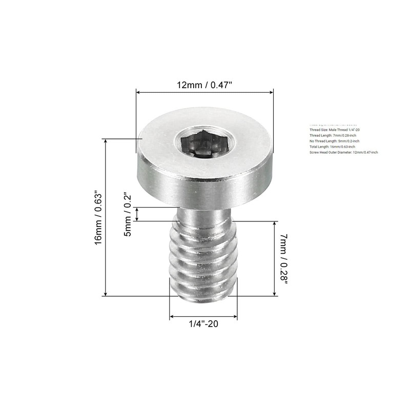 PATIKIL 6.35mm-20 Screw 16mm Length Camera Quick Release Screw Tripod