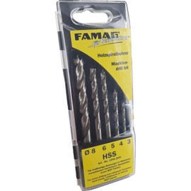 FAMAG Wood Drill Bit Set 5-Piece Diameter 3, 4, 5, 6, 8 mm in Cassette