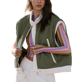 Ainangua Women Fuzzy Moto Fleece Vest Oversized Zip Up Sleeveless Sherpa Jacket Lightweight Warm Vest Top Outerwear(Green,L)