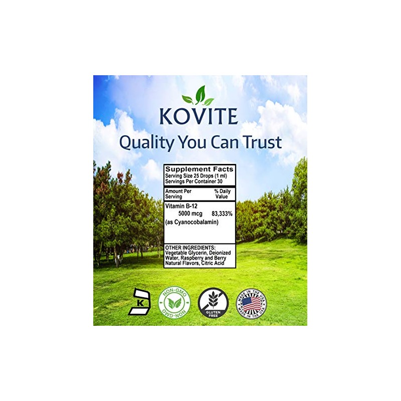 Kosher Vitamin B12 Liquid Drops 5000 mcg - Raspberry Flavor