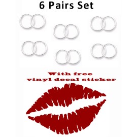 Silver Line 6 Pairs Set Super Small Mini Hoop Earrings Sterling Silver 925 1.2 mm x 10mm
