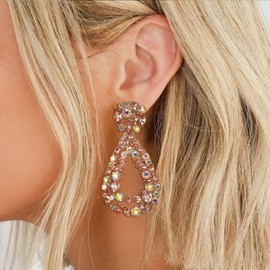 EVER FAITH Geometric Oval Raised Earrings, Vintage Statement Drop Dangle Earrings for Women Girls Red, Base Metal, No Gemstone