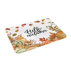 Remzoke Fall Pumpkin Bath Mat for Bathroom Pumpkin Maple Leaves Non-Slip Soft Bath Rugs Hello Autumn Bathroom Shower Bath Mats Kitchen Floor Rugs 24 X 16 Inch