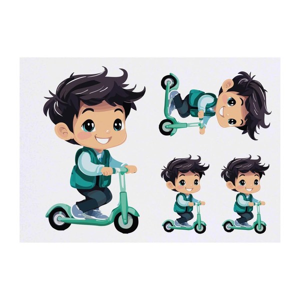 4 x 'Boy Riding A Scooter' Temporary Tattoos - Water