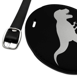 Dinosaur Tyrannosaurus Rex Black White Round Leather Luggage Card ID Tag
