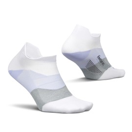 Feetures Elite Ultra Light Cushion Ankle Socks - Sport Sock with Targeted Compression - White Lilatech, L (1 Pack)