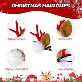 2Pairs Christmas Hair Clip - Cute Christmas Reindeer Antlers Headdress, Christmas Reindeer Antlers Ears Hairpins, Christmas Party Hair Accessories for Girls Women Red