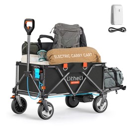 Litheli Electric Utility Wagon Cart, 200L Capacity, 300 lbs Load, Foldable Heavy-Duty Design with All-Terrain Wheels, Variable Speed Drive & Battery Power for Camping, Beach, Garden & Shopping
