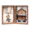 TOFOREVO 4x6 Double Picture Frame Rustic Brown Wooden Hinged Beveled