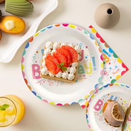 PCLMLES 100pcs Birthday Party Plates Disposable Tableware Set Colored Semicircles Paper Plates for 25 Guests Party Supplies Baby Shower(Include 7" & 9" Plates, Cups and Napkins)