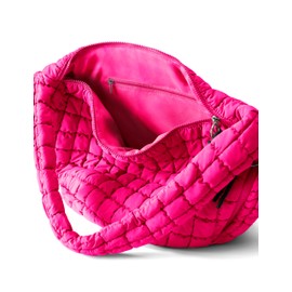 Hot Pink Quilted Carryall Tote Bag Puffy Large Quilting Cute Puffer Shoulder Bags Lightweight Quilt Padding Soft Hobo Bag Padded for Women Winter Fashion