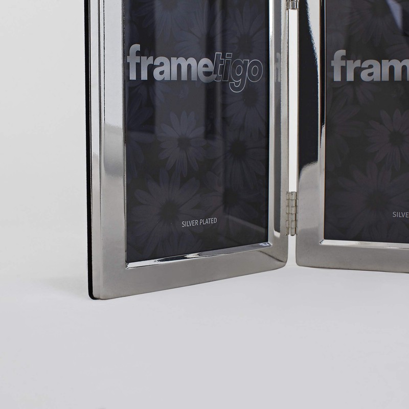 Frametigo Silver Plated Flat Edge Double Photo Frame - Fits