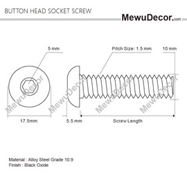 M10 x 25mm Button Head Socket Cap Screws, Class 10.9 Alloy Steel, Fully Threaded, Allen Socket Drive, 15 PCS