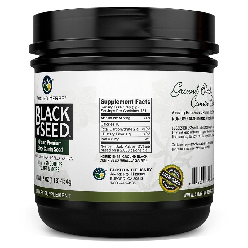 Amazing Herbs Herbal Supplement Black Seed Ground Cumin 16 Ounce