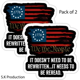 2-Pack We The People American Flag Vinyl Sticker Decal - 4 Inches - United States Patriotic Car Decals for Truck SUV Van Window Bumper Wall Laptop Tablet Waterbottle and Any Smooth Surface SK-WTP-10