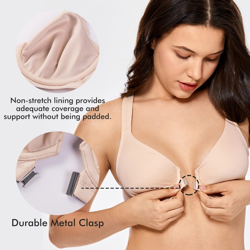 Delimira Women's Front-Fastening Full-Cup Plunge Racerback Bra with Underwiring and