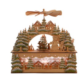 Christmas Wooden Scene 3D Model Illuminated Houses Fir and Snowfall 30cm Wide