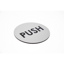 Round Push Pull Signs | Set of 2 Door Signs | 4” Diameter - Brushed Silver Engraved Acrylic | 1 Push Sign & 1 Pull Sign | Push Pull Signage | Door Sign with Push-Pull Message