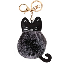 BUZZxSELECTION Women's Cat Cat Animal Key Ring Charm Keychain AC121 (01 Black)