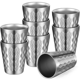 Mimorou 8 Pack Stainless Steel Cups Pint Cup Metal Double Layer Insulated Drinking Beer Water Tumbler Camping Reusable Stackable for Office Party Hot Cold Drink (Silver,8.8oz)