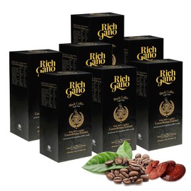 Rich Gano Reishi Mushroom Coffee – (7 Boxes of 30 Sachets) Black Coffee with Ganoderma Extract – All Natural Vegan Friendly Instant Coffee Packets – Zero Jitters Immune Support