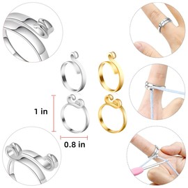 4Pcs Crochet Ring,Adjustable Knitting Crochet Loop Ring,Metal Open Yarn Guide Finger Holder,Crochet Ring for Finger for Faster Knitting,Knitting & Crochet Supplies for Mother Grandma Presents
