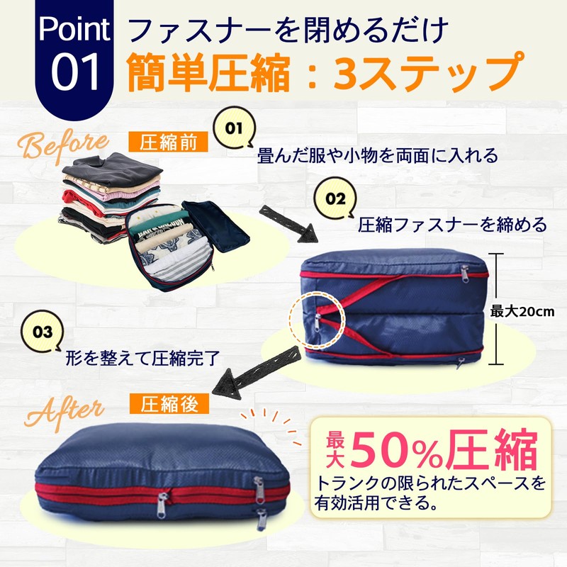 FLIEGER Compression Travel Pouch, Easy 3-step Compression, Save Up to