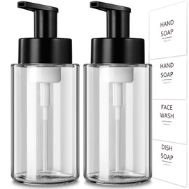 RYTOXILO Foaming Soap Dispenser, 12 Oz Foaming Hand Soap Dispenser, 2 Pack Glass Foaming Soap Dispenser for Bathroom & Kitchen, Clear Refillable Foam Soap Dispenser Pump Bottle with Waterproof Labels