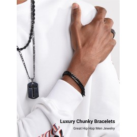 Prosteel Black Franco Chain Bracelet Bangle Gift Punk Women Men Jewelry Stainless Steel Cuban Chunky Bracelets